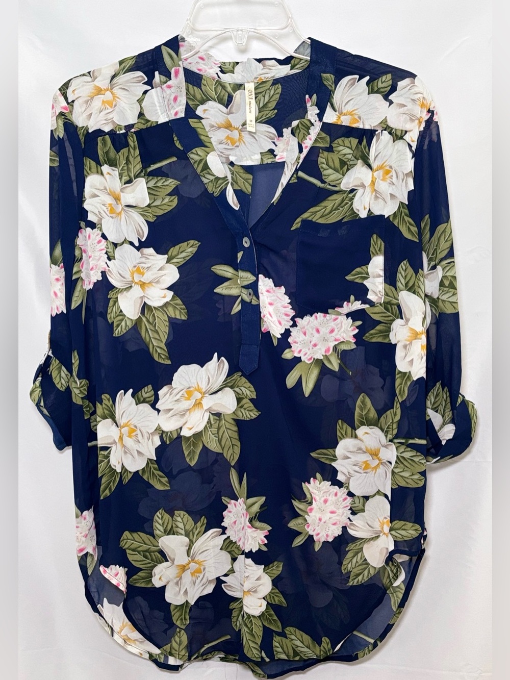 DNA Couture Navy Floral Chiffon Blouse